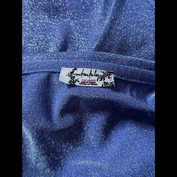 Free People Shirt Large Womens Purple Metallic Shiny Long Sleeve Nylon Top - Picture 6 of 9